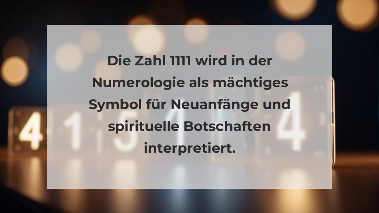 Die Zahl 1111 wird in der Numerologie als mächtiges Symbol für Neuanfänge und spirituelle Botschaften interpretiert.