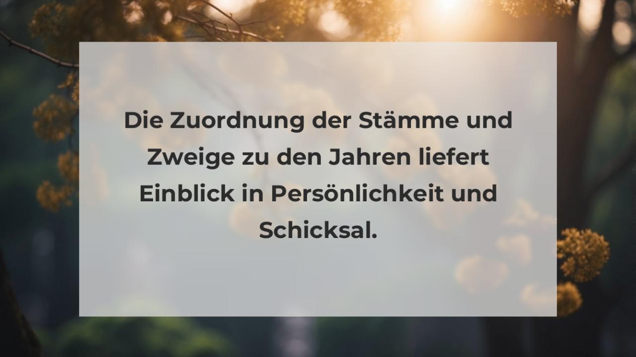 Die Zuordnung der Stämme und Zweige zu den Jahren liefert Einblick in Persönlichkeit und Schicksal.